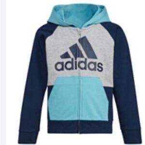 Boys adidas hoodie size 6, color blue and light blue, used 10.00